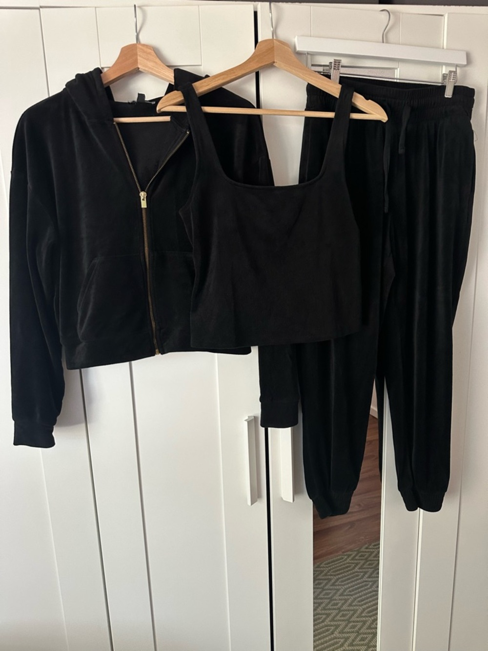 Express Black Velour Zip Hoodie Set - Hoodie, Cropped Tank, Joggers